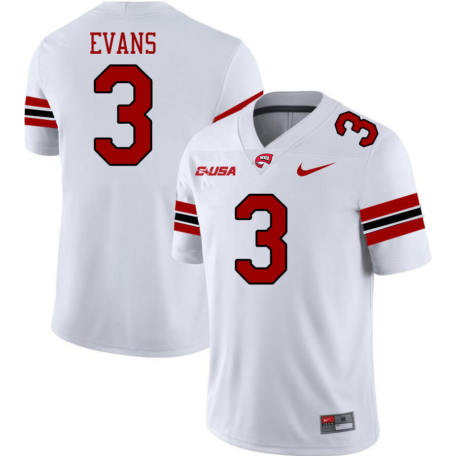 Western Kentucky Hilltoppers #3 JaQues Evans College Football Jerseys Stitched Sale-White